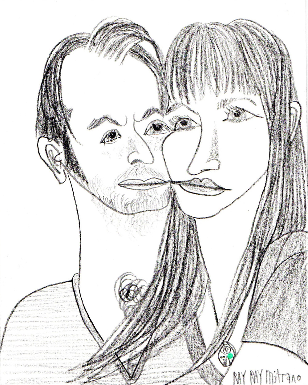 Drawing of Arthur and Meg squishing their faces together.