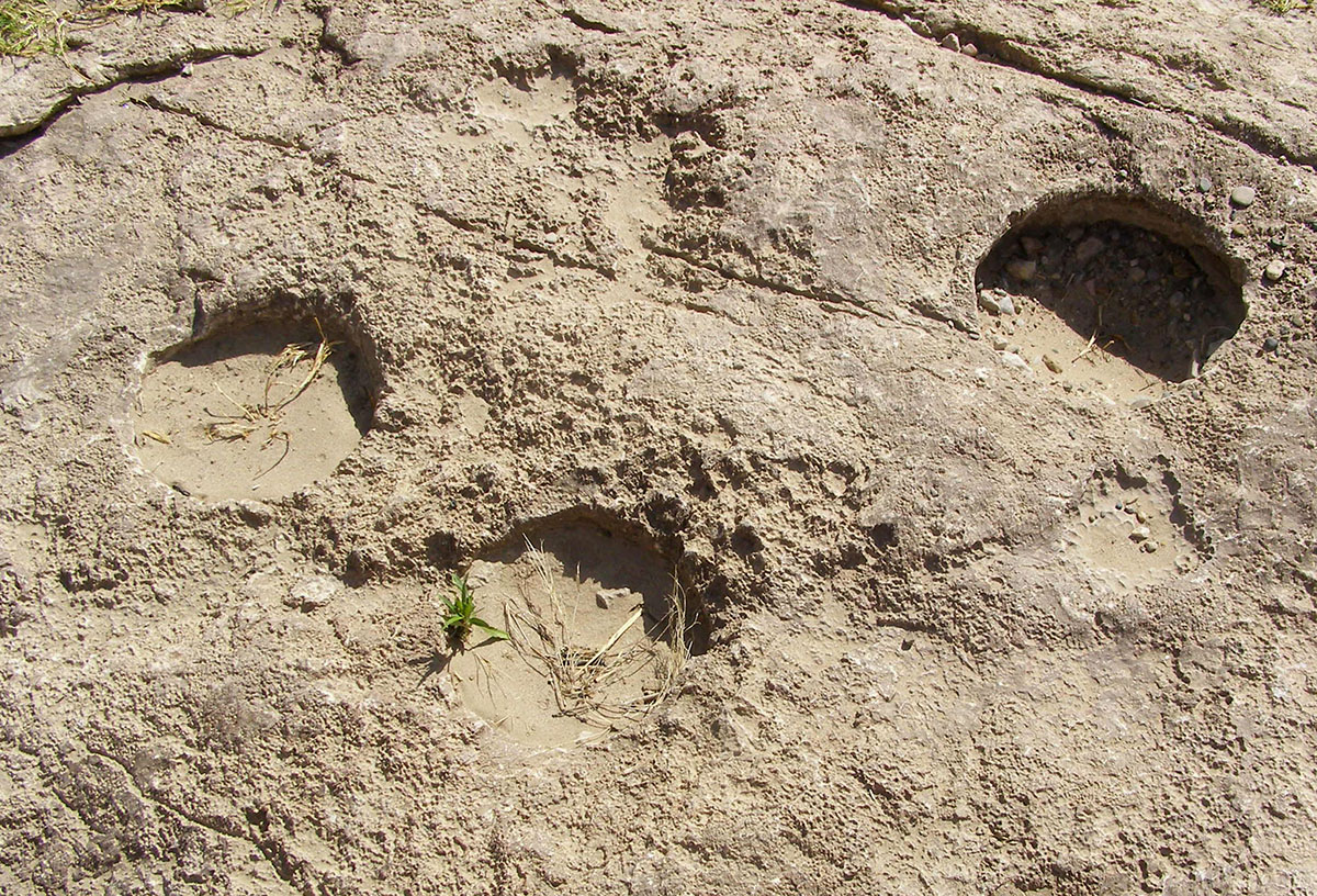 A perfectly round hole in a rock. It's about a foot deep.