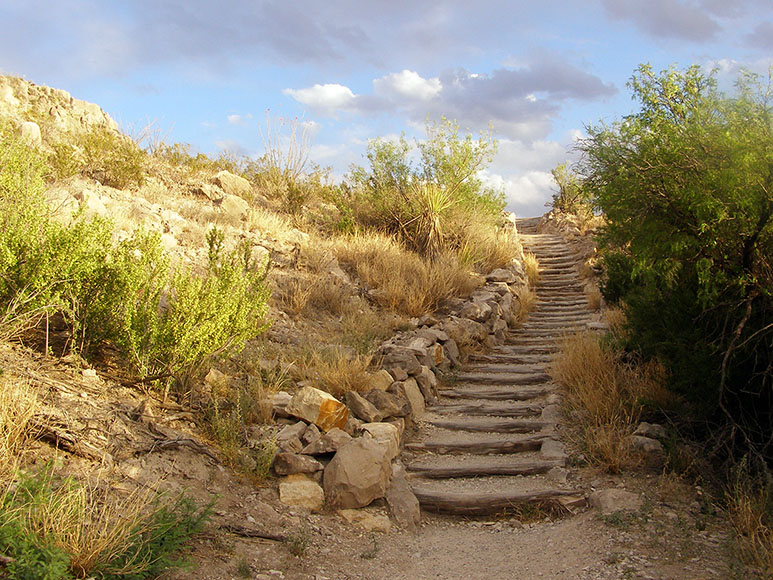 Ascending stone steps.