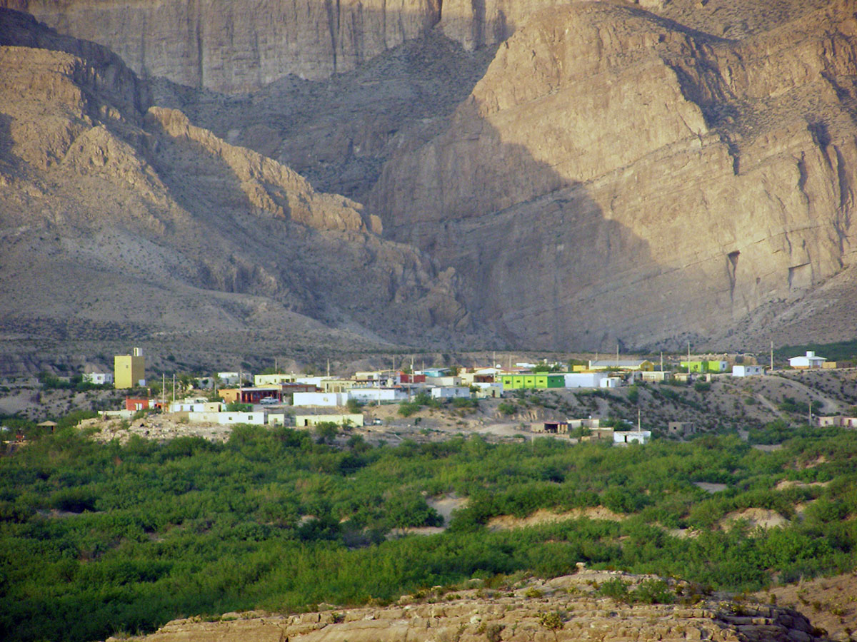 Colorful buildings from a distance in Boquillas.