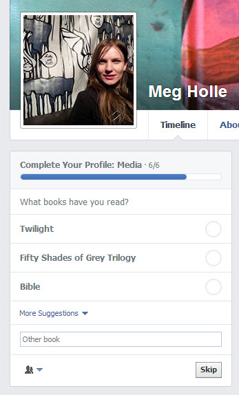 Facebook suggests that I read Twilight, Fifty Shades of Grey, and the Bible.