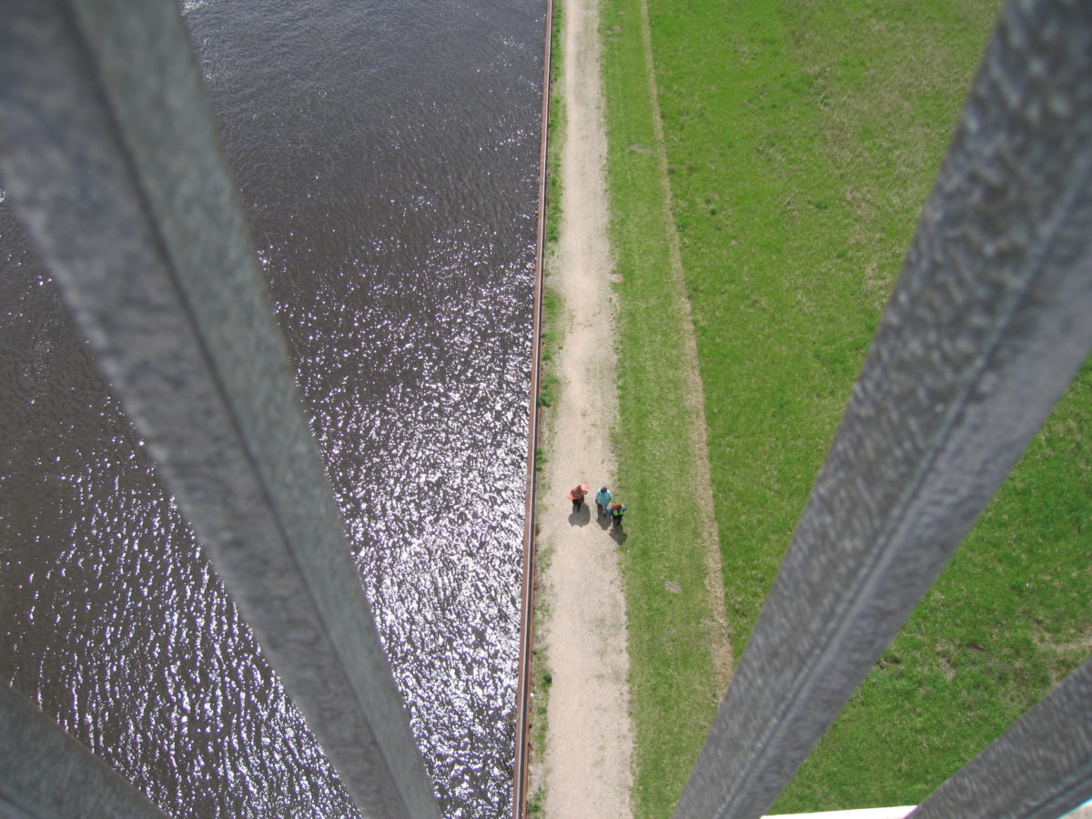 Overhead shot of river and path