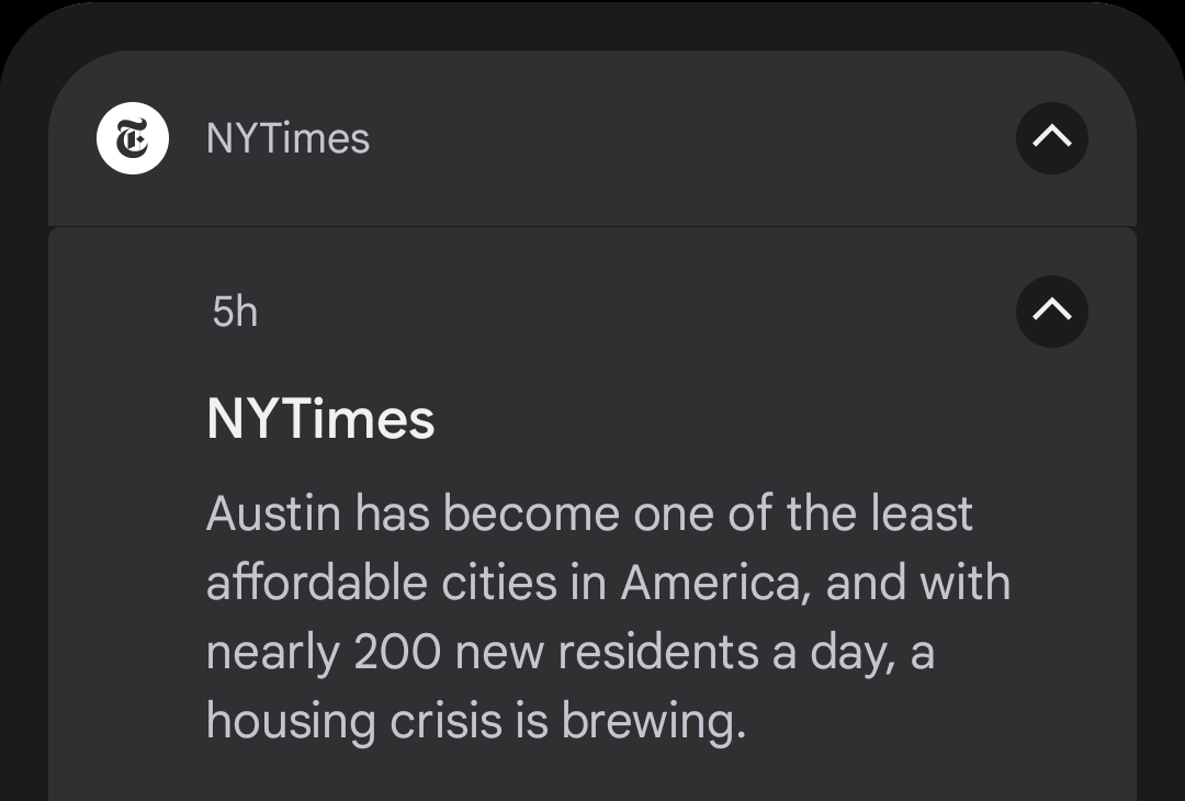 Phone screencap: NYTimes. Austin has become one of the least affordable cities in America, and with nearly 200 new residents a day, a housing crisis is brewing.