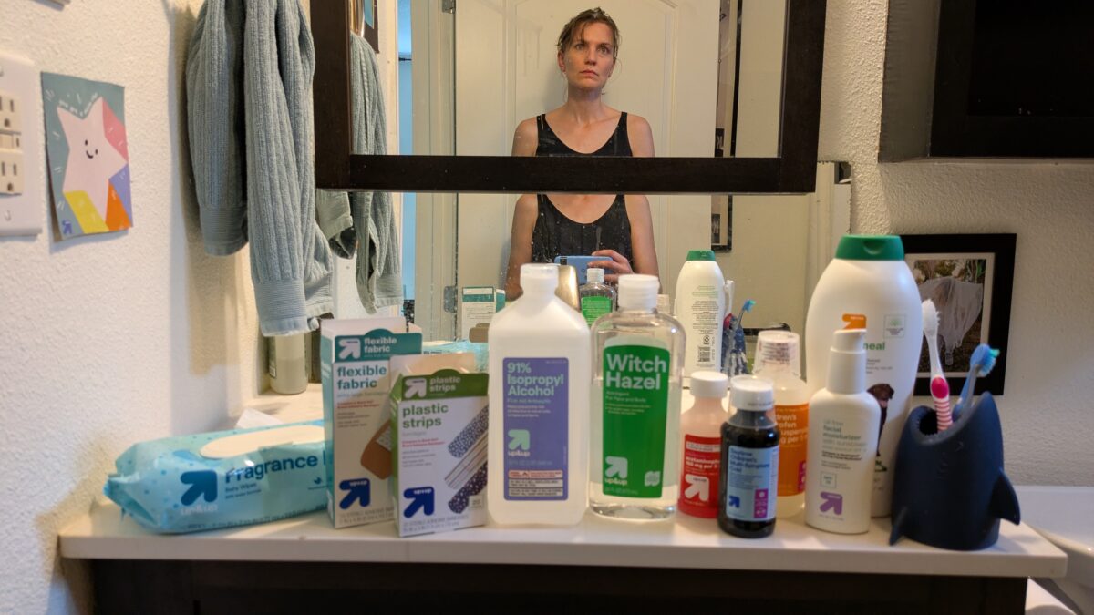 More bathroom products from Target, with Meg in the reflection.