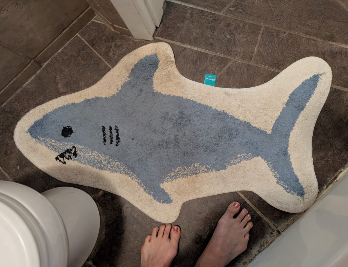 A bathrug in the shape of a shark from Target.