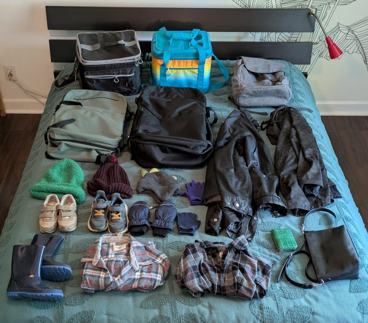 Bags and suitcases from Target, along with shows, winter hats, gloves, flannels, and more, from Target.