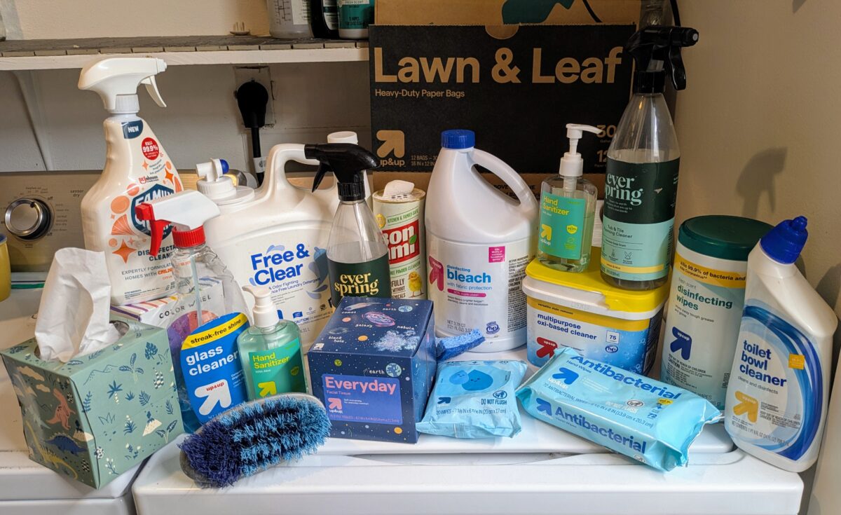 A collection of cleaning products from Target.