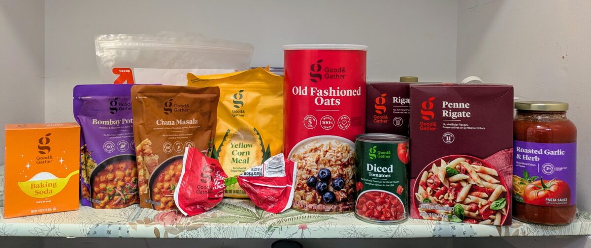 An array of groceries from Target, the Good & Gather brand.